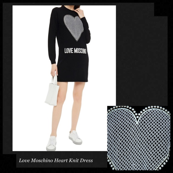 LOVE MOSCHINO Embellished Heart Intarsia-Knit Mini Dress